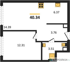 Планировка однокомнатной(квартира) площадью 40.34 квадратных метров в ЖК “ЖК TATE (Тэйт)”