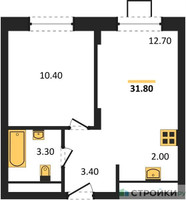 Планировка однокомнатной(квартира) площадью 31.8 квадратных метров в “ЖК Люберцы”