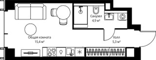 Планировка студии(квартира) площадью 25.6 квадратных метров в “ЖК Веер”