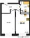Планировка однокомнатной(квартира) площадью 39.6 квадратных метров в “ЖК ОБЛАКА-2”