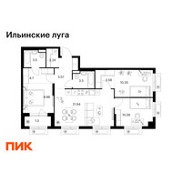Планировка трехкомнатной(квартира) площадью 75.95 квадратных метров в “ЖК Ильинские луга”