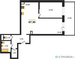 Планировка двухкомнатной(квартира) площадью 67.3 квадратных метров в “ЖК Foreville (Форевилль)”