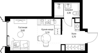 Планировка студии(квартира) площадью 24.2 квадратных метров в ЖК “ЖК СЕТ”