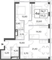 Планировка 4+ комнатной(квартира) площадью 111.3 квадратных метров в “ЖК Will Towers (Вилл Тауэрс)”