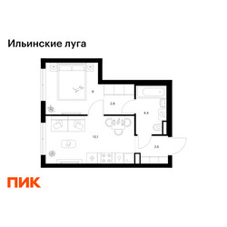 Планировка однокомнатной(квартира) площадью 31.9 квадратных метров в ЖК “ЖК Ильинские луга”