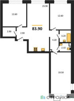 Планировка трехкомнатной(квартира) площадью 83.9 квадратных метров в “ЖК Вейв”