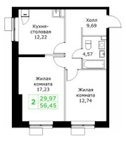 Планировка двухкомнатной(квартира) площадью 56.45 квадратных метров в “ЖК КИТ 2”