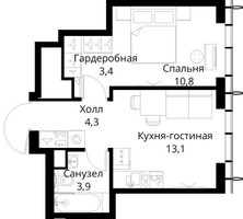 Планировка однокомнатной(квартира) площадью 35.5 квадратных метров в “ЖК Сити Бэй”
