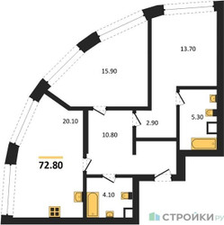 Планировка двухкомнатной(квартира) площадью 72.8 квадратных метров в ЖК “ЖК Nagatino i-Land (Нагатино ай-лэнд)”