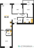 Планировка трехкомнатной(квартира) площадью 86.4 квадратных метров в “ЖК Первый квартал”