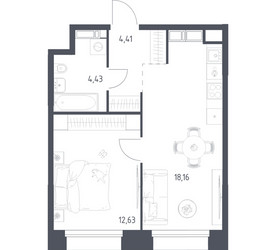 Планировка однокомнатной(апартаменты) площадью 39.63 квадратных метров в ЖК “ЖК Апарт-отель Тропарево парк”