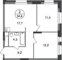 Планировка двухкомнатной(квартира) площадью 54.8 квадратных метров в “ЖК Первый Московский”