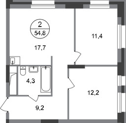 Планировка двухкомнатной(квартира) площадью 54.8 квадратных метров в ЖК “ЖК Первый Московский”