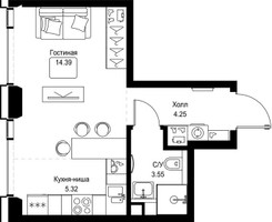 Планировка студии(квартира) площадью 27.51 квадратных метров в “ЖК СЕТ”