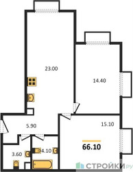 Планировка двухкомнатной(квартира) площадью 66.1 квадратных метров в ЖК “ЖК Парксайд”