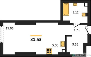 Планировка студии(квартира) площадью 31.53 квадратных метров в “ЖК Солос”