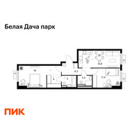 Планировка двухкомнатной(квартира) площадью 60 квадратных метров в “ЖК Белая Дача парк”
