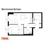 Планировка однокомнатной(квартира) площадью 42.2 квадратных метров в “ЖК Восточное Бутово”