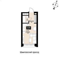 Планировка однокомнатной(квартира) площадью 23.9 квадратных метров в ЖК “ЖК Шелепиха (Cosmopolit)”