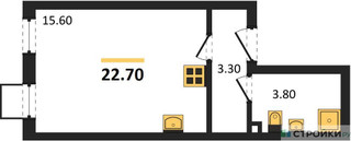 Планировка студии(квартира) площадью 22.7 квадратных метров в “ЖК Лучи-2”