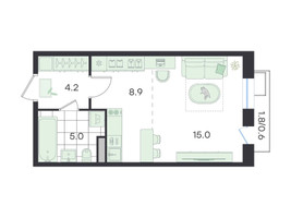 Планировка студии(квартира) площадью 33.7 квадратных метров в “ЖК G3 Театральный”