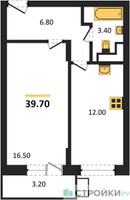 Планировка однокомнатной(квартира) площадью 39.3 квадратных метров в “ЖК Пироговская Ривьера”
