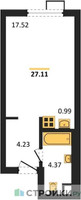 Планировка студии(апартаменты) площадью 27.11 квадратных метров в “ЖК N’ICE LOFT (Найс Лофт)”