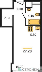 Планировка студии(квартира) площадью 27.2 квадратных метров в ЖК “ЖК ROTTERDAM (Роттердам)”
