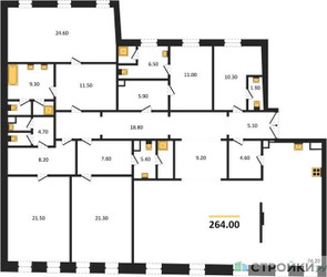 Планировка 4+ комнатной(квартира) площадью 264 квадратных метров в ЖК “ЖК Nicole (Николь)”