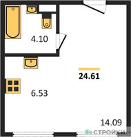Планировка студии(апартаменты) площадью 24.61 квадратных метров в “ЖК Движение. Говорово”
