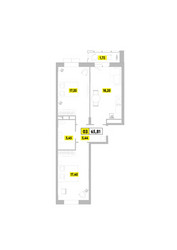 Планировка трехкомнатной(квартира) площадью 65.81 квадратных метров в ЖК “ЖК Радость (Радумля Парк)”