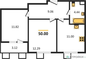 Планировка двухкомнатной(квартира) площадью 50 квадратных метров в “Жилые кварталы Новое Пушкино”