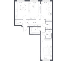 Планировка трехкомнатной(квартира) площадью 78.59 квадратных метров в “ЖК Мытищи Парк”