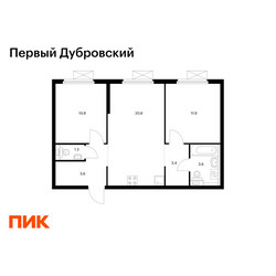 Планировка двухкомнатной(квартира) площадью 57.3 квадратных метров в ЖК “ЖК Первый Дубровский”