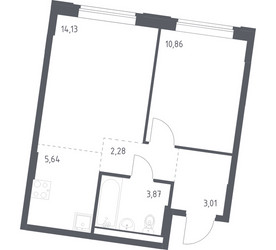 Планировка однокомнатной(квартира) площадью 39.79 квадратных метров в ЖК “ЖК Квартал Западный”