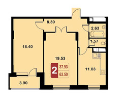 Планировка двухкомнатной(квартира) площадью 63.3 квадратных метров в “ЖК Квартал Гальчино”