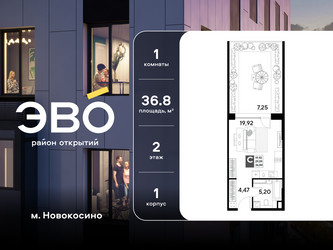 Планировка студии(квартира) площадью 36.84 квадратных метров в ЖК “ЖК ЭВО”