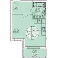 Планировка студии(квартира) площадью 31.21 квадратных метров в “ЖК Шолохово”