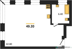 Планировка студии(квартира) площадью 49.2 квадратных метров в “ЖК Резиденции Архитекторов”