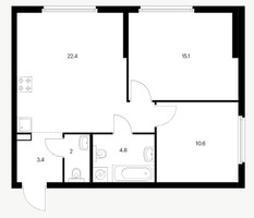 Планировка двухкомнатной(квартира) площадью 58.3 квадратных метров в “ЖК Барклая 6”
