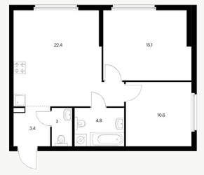 Планировка двухкомнатной(квартира) площадью 58.3 квадратных метров в ЖК “ЖК Барклая 6”