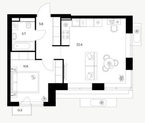 Планировка однокомнатной(квартира) площадью 39.3 квадратных метров в ЖК “ЖК Саларьево парк”