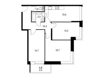 Планировка трехкомнатной(квартира) площадью 77.78 квадратных метров в ЖК “ЖК Солнечный парк”