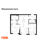 Планировка двухкомнатной(квартира) площадью 57.7 квадратных метров в “ЖК Ильинские луга”