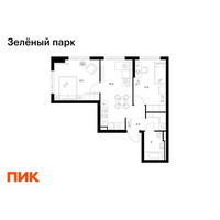 Планировка двухкомнатной(квартира) площадью 49.3 квадратных метров в “ЖК Зеленый парк”