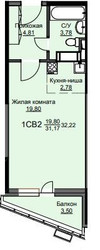 Планировка студии(квартира) площадью 32.7 квадратных метров в ЖК “ЖК Соболевка”