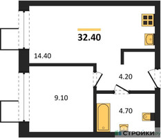 Планировка однокомнатной(квартира) площадью 32.4 квадратных метров в “ЖК Никольский квартал Отрада”