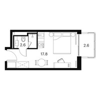 Планировка студии(апартаменты) площадью 23 квадратных метров в “ЖК Аквилон Signal (Аквилон Сигнал)”