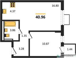 Планировка однокомнатной(квартира) площадью 40.96 квадратных метров в “ЖК Мытищи Парк”