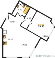 Планировка однокомнатной(квартира) площадью 59.8 квадратных метров в “ЖК Архитектор”